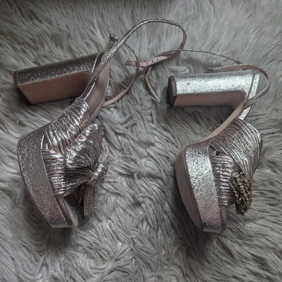 EUC Loeffler Randall Natalia Champagne Platform Bow Heel